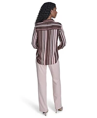 Tommy Hilfiger Women's Slim Fit Striped Button Up Top