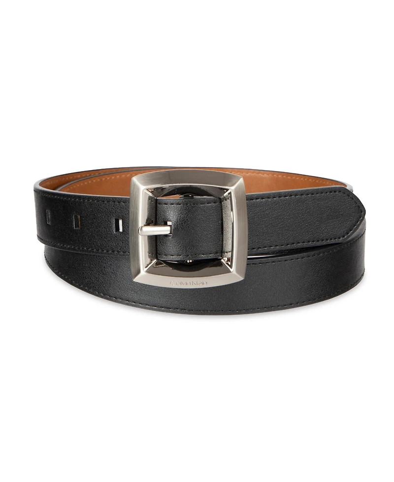 Calvin Klein Women's Two-in-One Reversible Puffed Beveled Edge Buckle Belt
