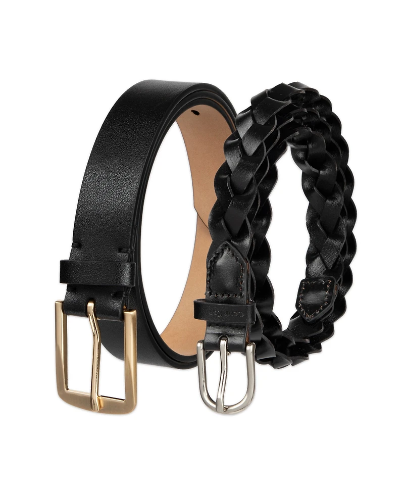 Calvin Klein Women's Two Pack - Skinny Braid and Harness Buckle Belt Set