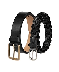 Calvin Klein Women's Two Pack - Skinny Braid and Harness Buckle Belt Set