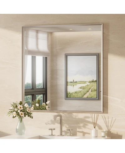 Keonjinn Inch Brushed Nickel Bathroom Vanity Mirror Metal Framed Over Sink Wall Mirror Horizontal/Vertical