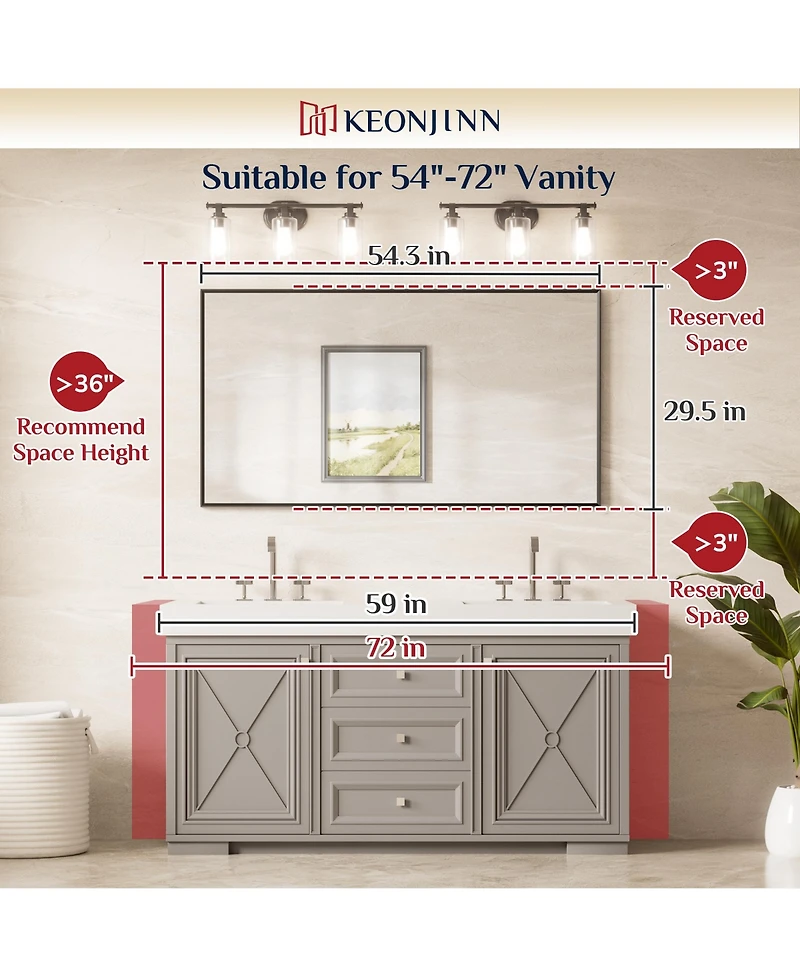 Keonjinn 54x30 Inch Brushed Gold Bathroom Vanity Mirror Metal Framed Over Sink Wall Mirror Horizontal/Vertical