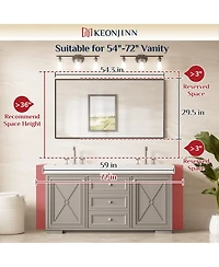 Keonjinn 54x30 Inch Brushed Gold Bathroom Vanity Mirror Metal Framed Over Sink Wall Mirror Horizontal/Vertical