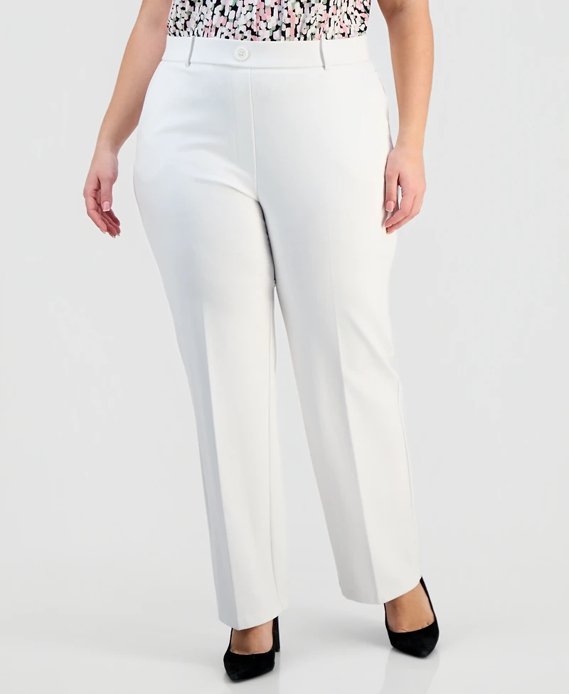 Kasper Plus Pull-On Straight-Leg Pants