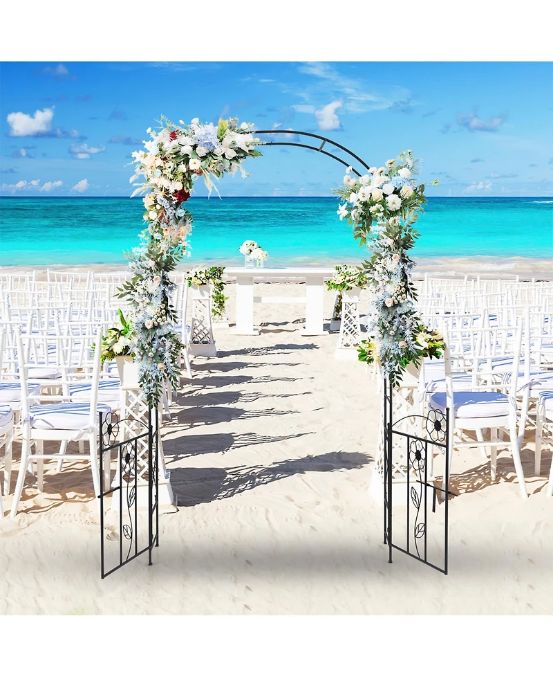 Sugift 2 in 1 Garden Arbor with Door and Latch for Outdoor Lawn-Black