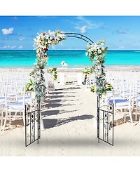 Sugift 2 in 1 Garden Arbor with Door and Latch for Outdoor Lawn-Black