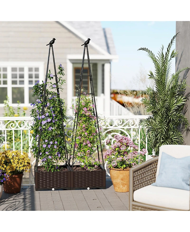 Sugift Raised Garden Bed Adjustable with Plant Box and Trellis with Lockable Wheels