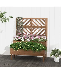 Sugift 2-Tier Raised Garden Bed with Trellis-Brown