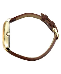 Peugeot Men's 35mm 14K Gold Plated Square Watch with Brown leather Strap