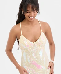 City Studios Juniors' Sequined Lace-Up Gown