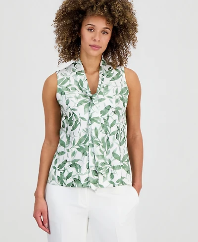 Kasper Women's Printed Tie-Neck Sleeveless Blouse