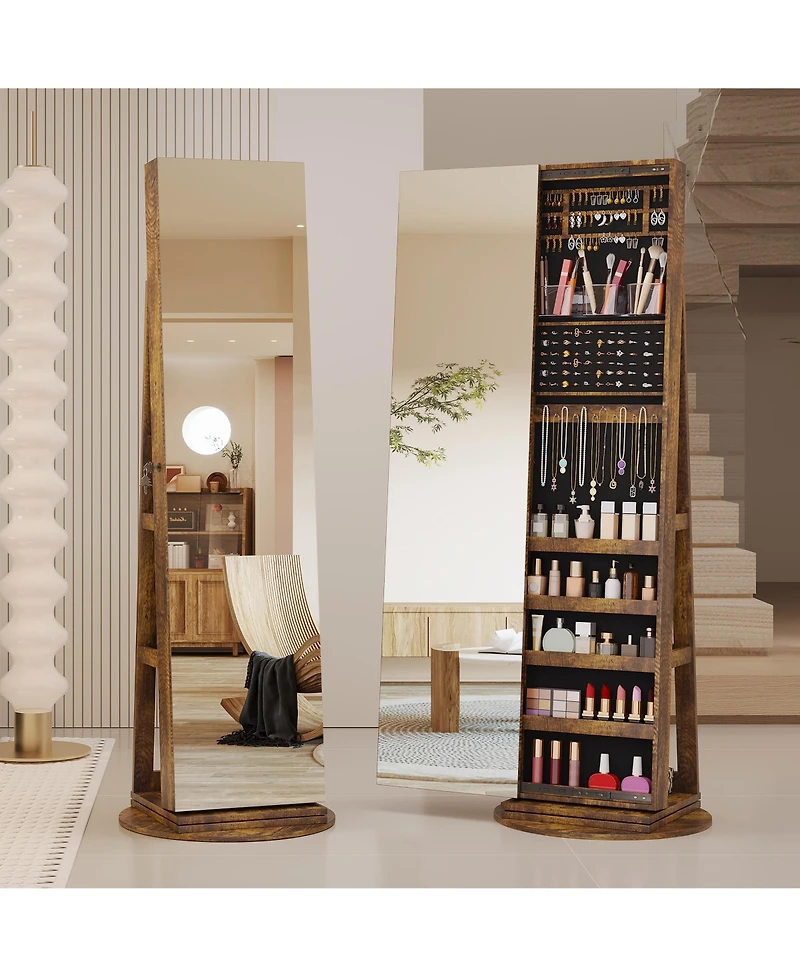 Vlsrka 360° Swivel Free-Standing Jewelry Armoire Cabinet with Mirror