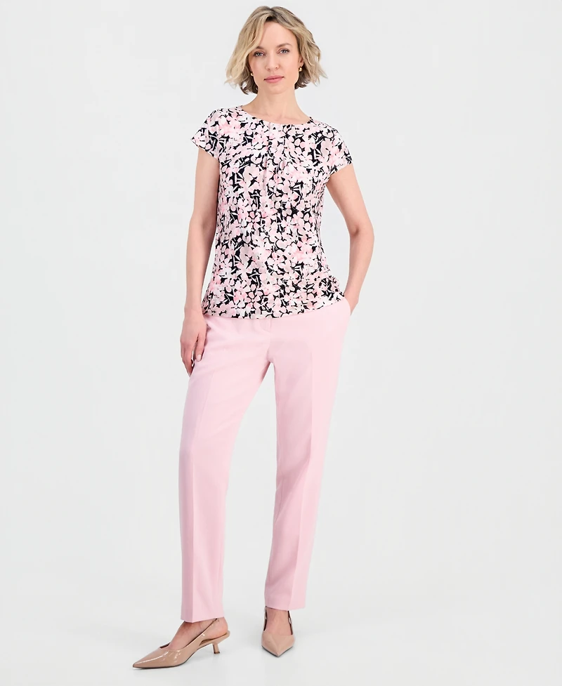 Kasper Women's Floral Pleat-Front Cap-Sleeve Top