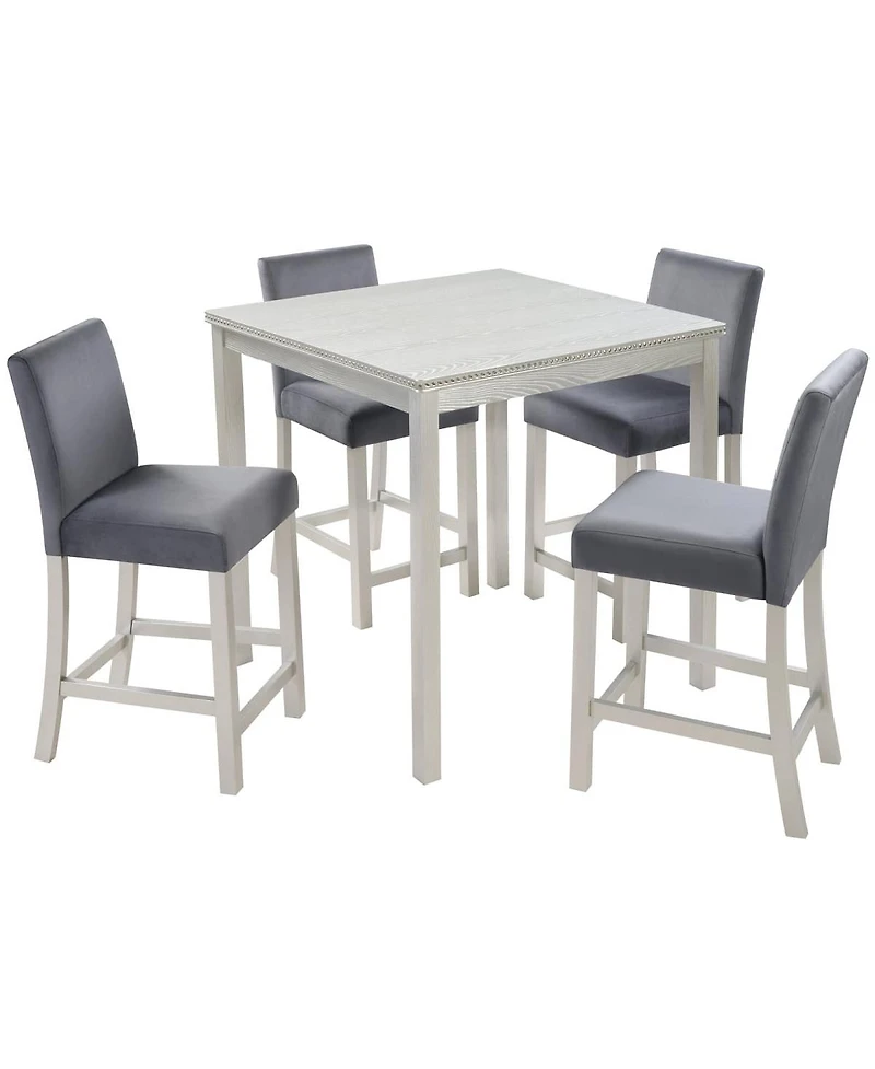 Maison Boucle 5-Piece Counter Height Dining Set with 34.5" Square Table and 4 Upholstered Chairs for Small Dining Rooms or Apartment