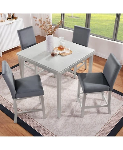 Maison Boucle 5-Piece Counter Height Dining Set with 34.5" Square Table and 4 Upholstered Chairs for Small Dining Rooms or Apartment