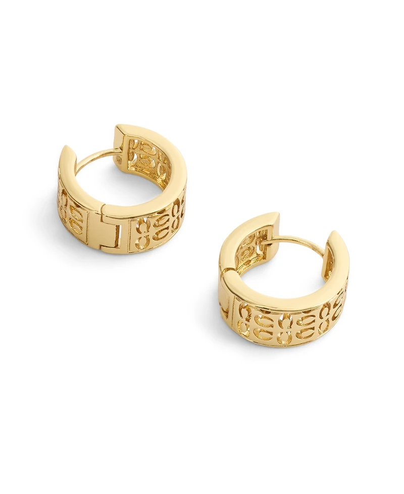 Coach Gold Signature Quilted Cut Out Huggie Earrings