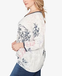 Ruby Rd. Plus Botanical Stamp Knit Twist Front Top