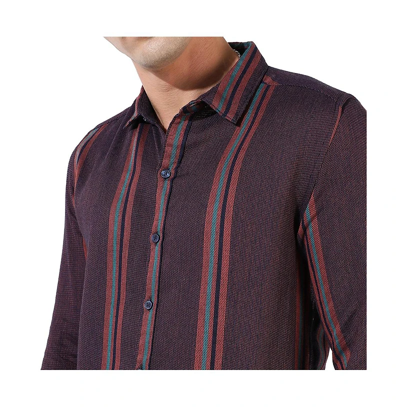 Campus Sutra Men's Maroon Striped Regular Fit Casual Shirt