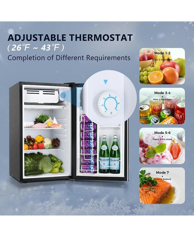 Euhomy 3.2 Cu.Ft Single Door Mini Fridge with Freezer