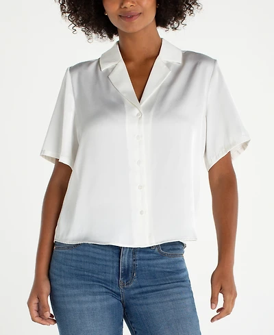 Liverpool Los Angeles Women's Short-Sleeve Satin Camp Shirt