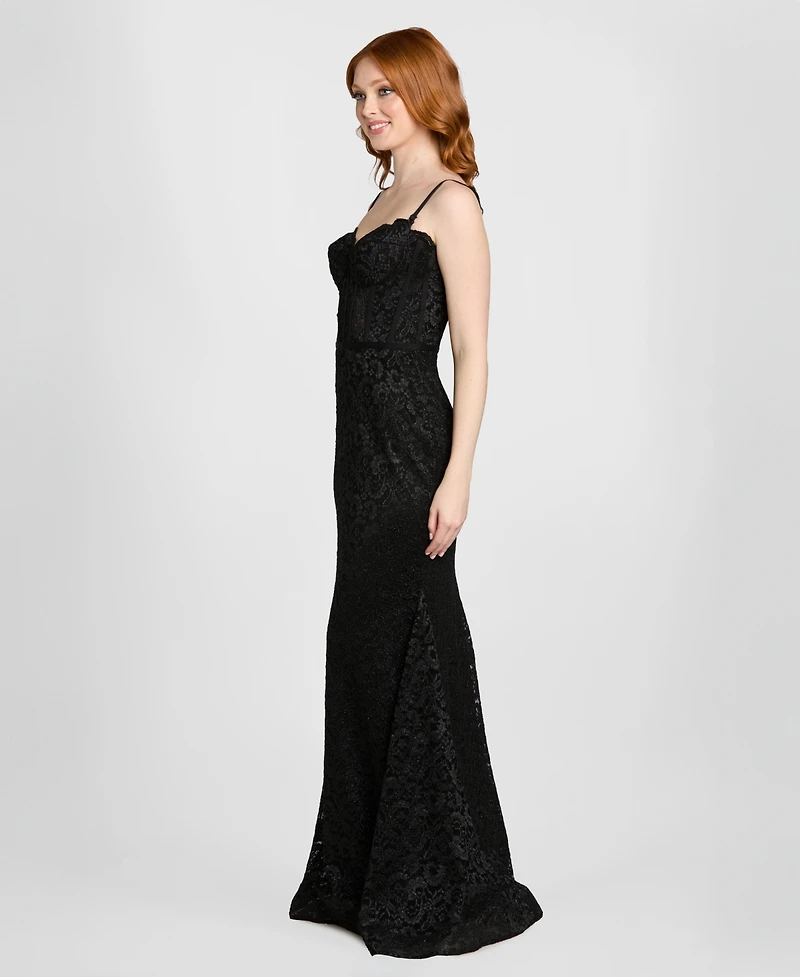 Morgan & Company Juniors' Glitter Lace Corset Gown
