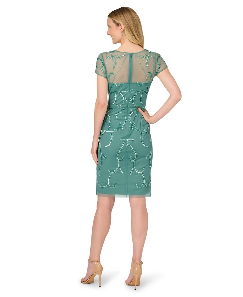 Adrianna Papell Women's Beaded Short-Sleeve Sheath Dress