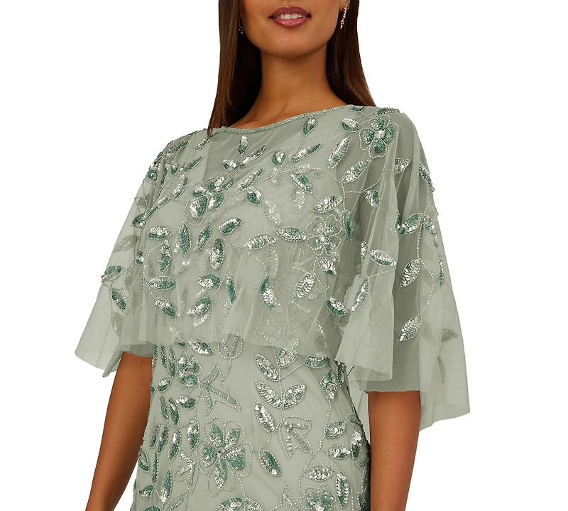 Adrianna Papell Women's Beaded Cape Crewneck Dress