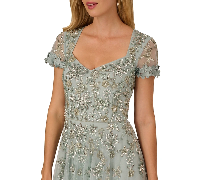 Adrianna Papell Women's Embellished Short-Sleeve Maxi Dress