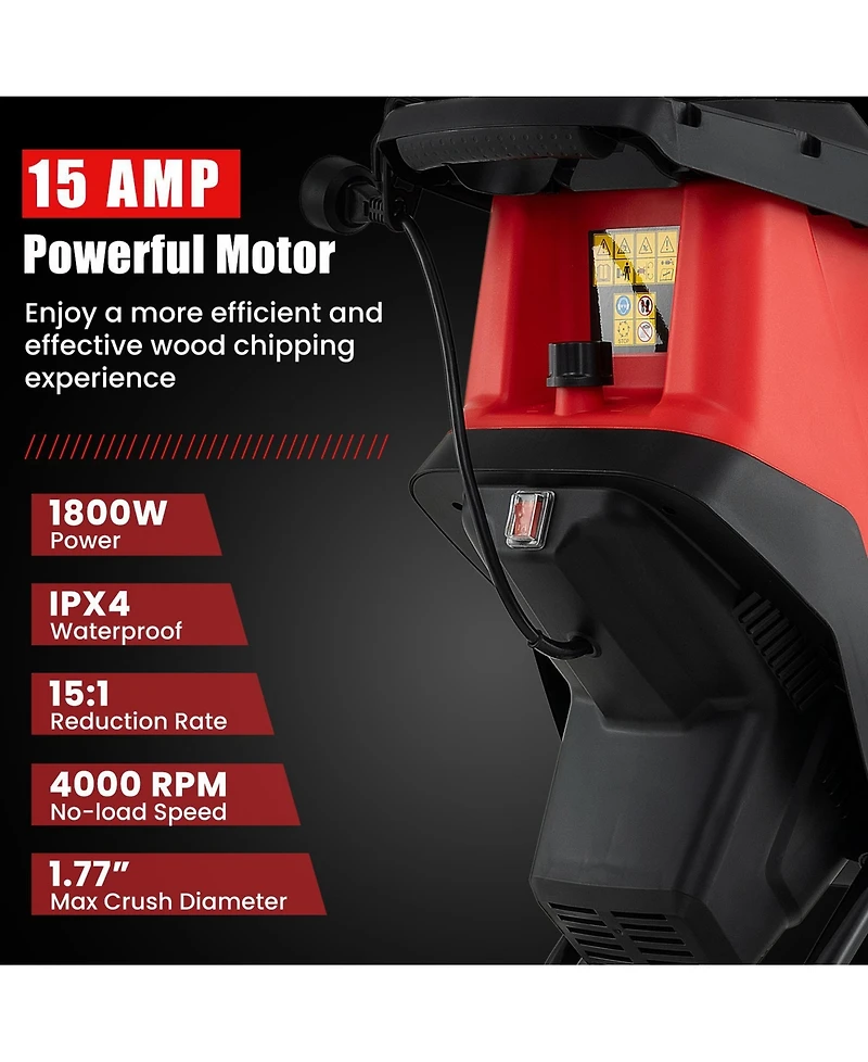 Sugift 15-amp Electric Wood Chipper and Shredder Leaf Mulcher with Wheels-Red