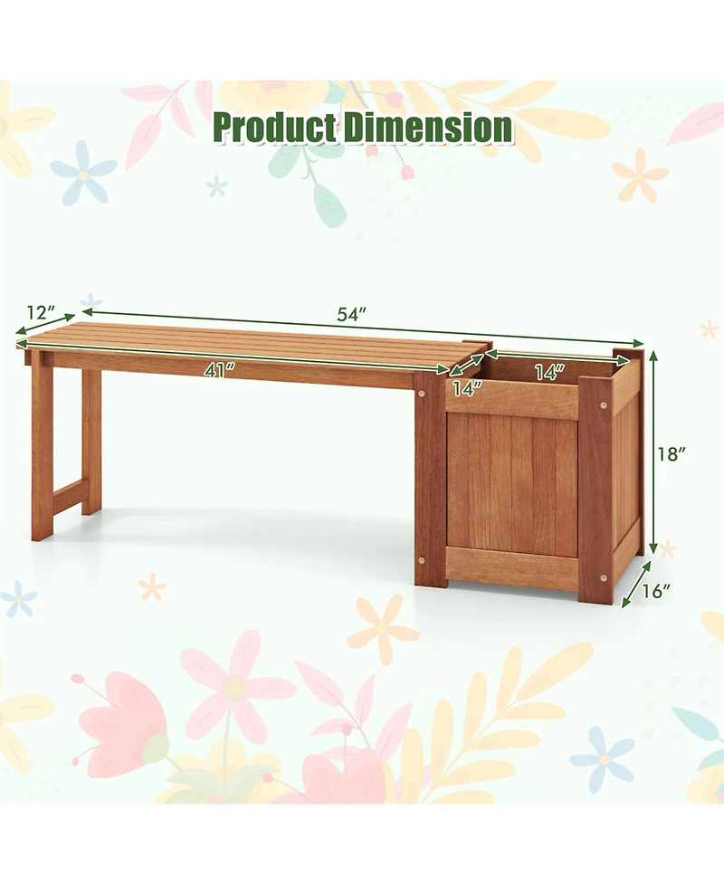 Sugift Teak Oil Finish Raised Garden Bed Wood Planter Box with Bench