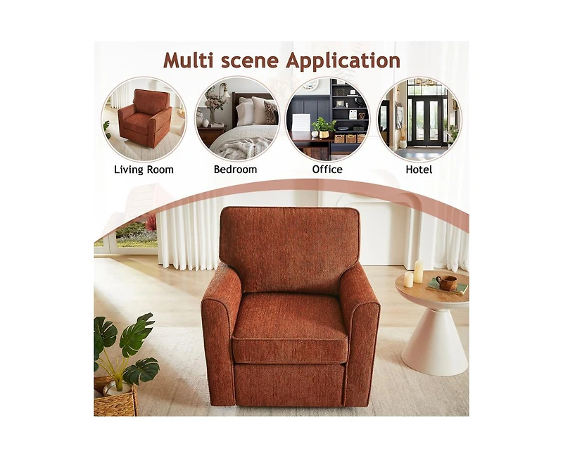 360°Swivel Chair with Side Pockets Compact Chenille Armchair
