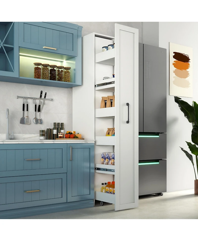 sumyeg Slim Rolling Storage Cart with Handle and Wheels, Wood Spice Rack, Pantry Organizer for Kitchen and Small Spaces