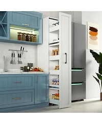 sumyeg Slim Rolling Storage Cart with Handle and Wheels, Wood Spice Rack, Pantry Organizer for Kitchen and Small Spaces