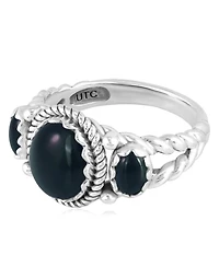 American West Jewelry Sterling Silver Black Agate 3-Stone Ring, Sizes 5 to 11