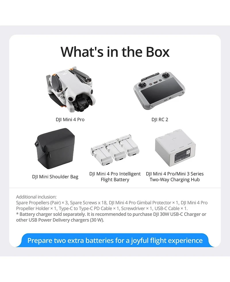 Dji Dji Mini 4 Pro Drone Fly More Combo with Dji Rc 2 (Screen Remote Controller) Folding Mini-Drone, 2 Extra Batteries, Bundle with Claw Lanyard,