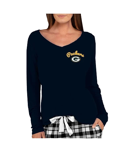 Concepts Sport Women's Black Green Bay Packers Marathon Knit Long Sleeve Lightweight V-Neck Lounge Top