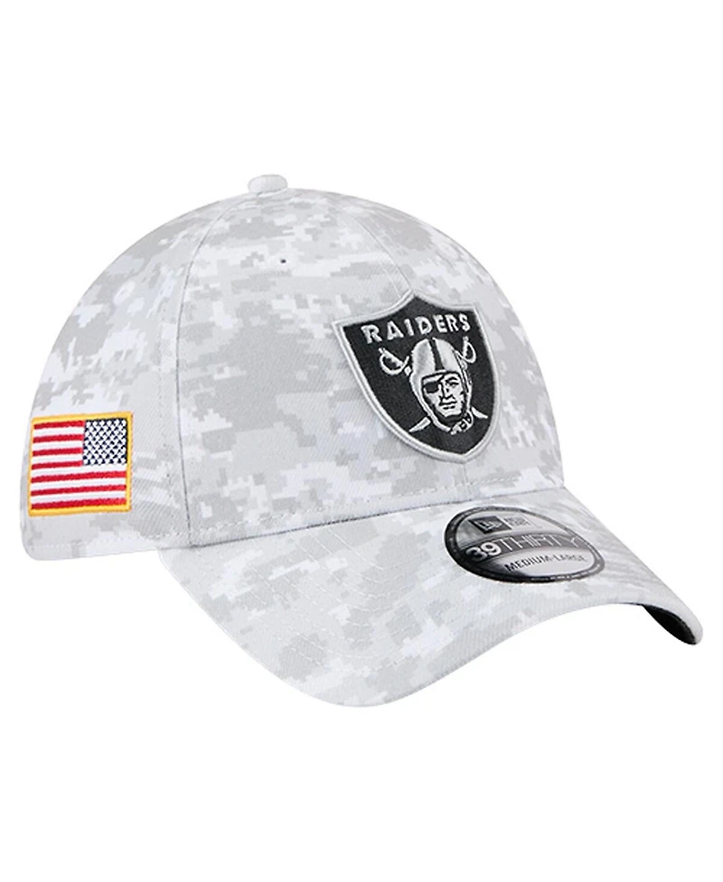 New Era Men's White Las Vegas Raiders 2025 Salute to Service Digital Camo Fan Pack 39THIRTY Flex Hat