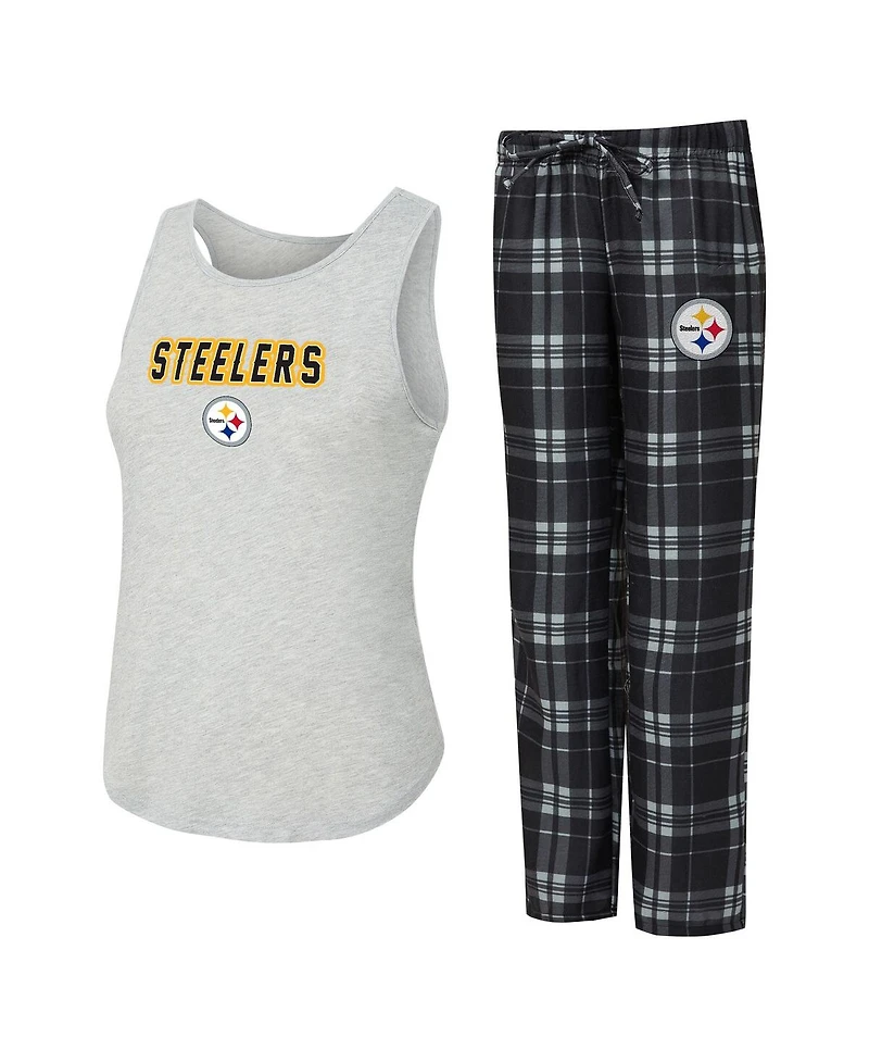 Concepts Sport Women's 2-Piece Heather Gray/Black Las Vegas Raiders Regulate Plaid Tank Top and Pants Sleep Set