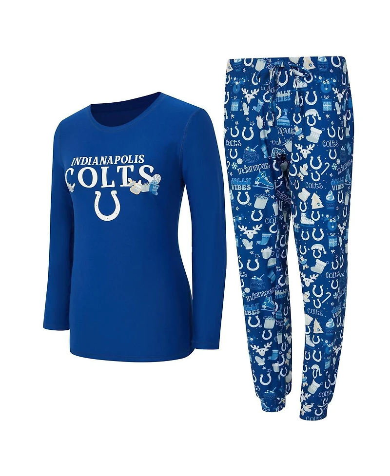 Concepts Sport Women's 2-Piece Royal Indianapolis Colts Chestnut Long Sleeve T-Shirt and Pant Sleep Set