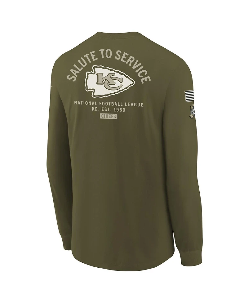 Nike Big Boys and Girls Olive Kansas City Chiefs 2025 Salute to Service Sideline Dri-fit Long Sleeve T-Shirt