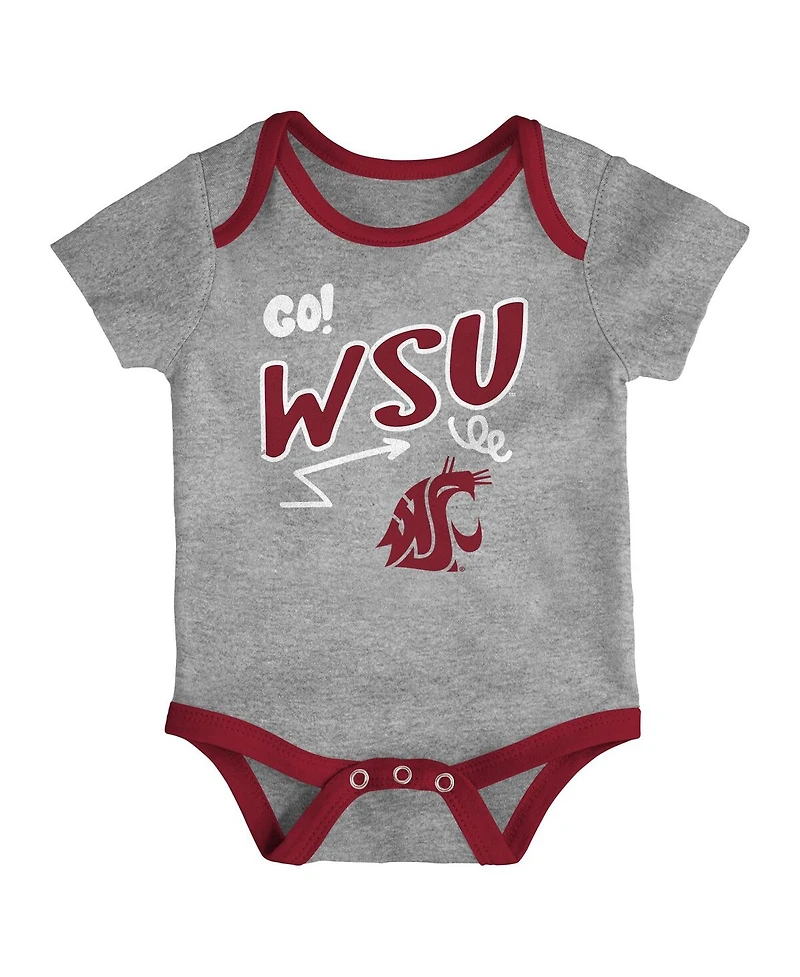 Outerstuff Baby Boys and Girls 3-Piece Red/Black Washington State Cougars All Day Play Bodysuit Set