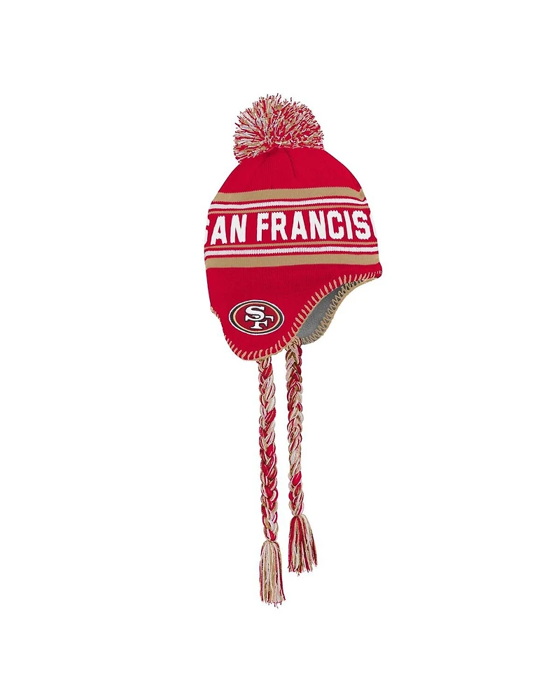 Outerstuff Big Boys and Girls Scarlet San Francisco 49ers Jacquard Tassel with Pom Knit Hat