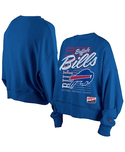 New Era Women's Royal Buffalo Bills Oversized Throwback Mineral Wash Crew Neck Sweatshirt