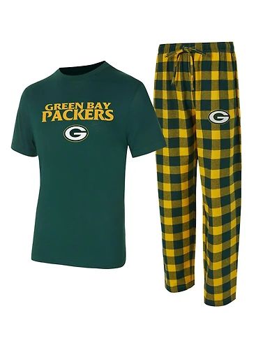 Concepts Sport Men's 2-Piece Green/Gold Green Bay Packers Big Tall Avondale T-Shirt and Flannel Pants Sleep Set