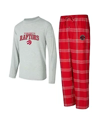 Concepts Sport Men's 2-Piece Red/Gray Toronto Raptors Petition Long Sleeve Top and Plaid Pant Set