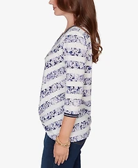 Ruby Rd. Petite Floral Stripe Twist Front Knit Top