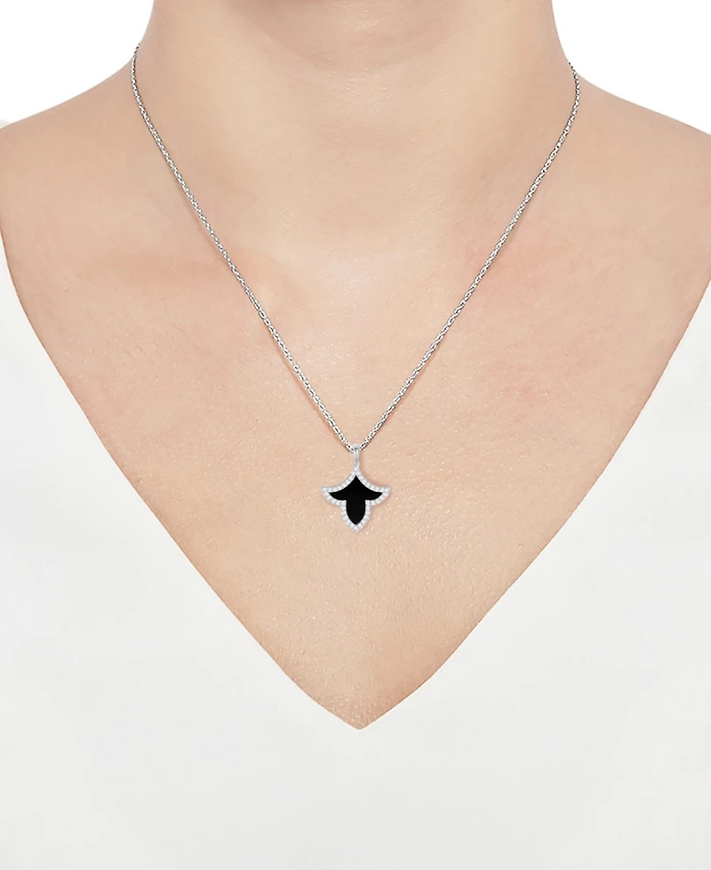 Macy's Onyx Inlay (3/4 ct. t.w.) & Lab-Grown White Sapphire (1/3 Pendant Necklace Sterling Silver (also Jade Inlay)