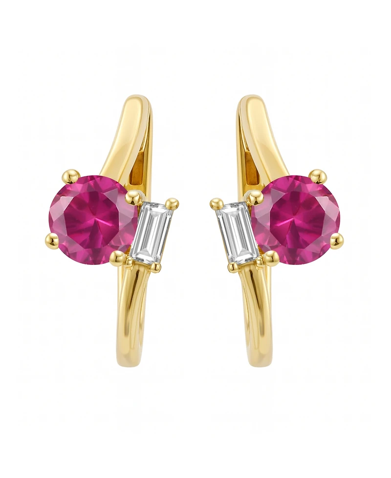 Macy's Lab-Grown Emerald (3/4 ct. t.w.) & White Sapphire (1/6 Earring 14k Gold Over Sterling Silver (also Ruby Sapphire)