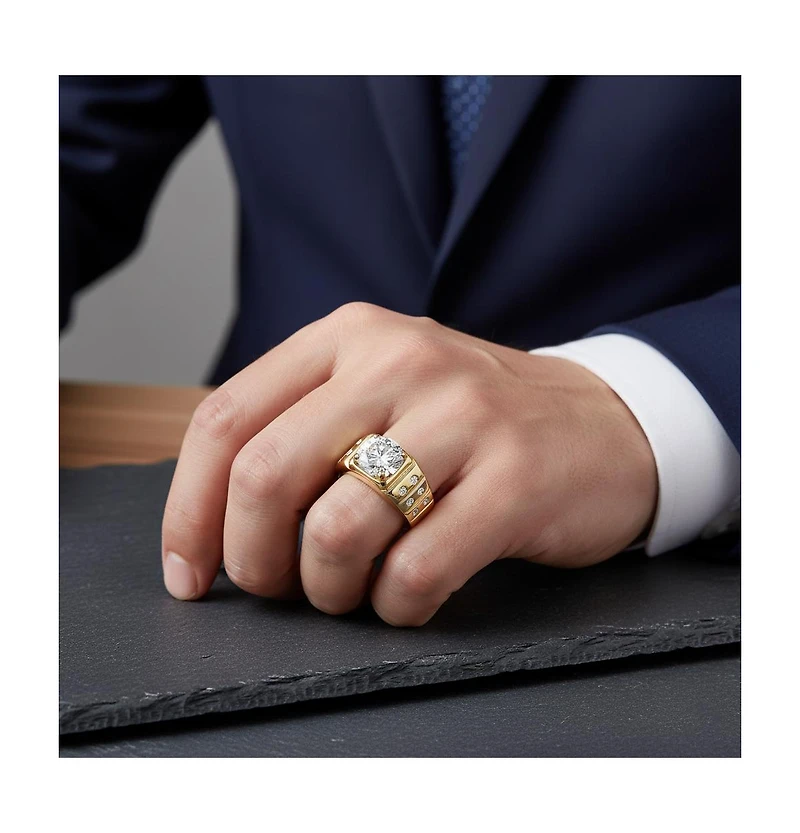 Men's Large Clear Cubic Zirconia with Smaller Accent Cz Adjustable Band Ring