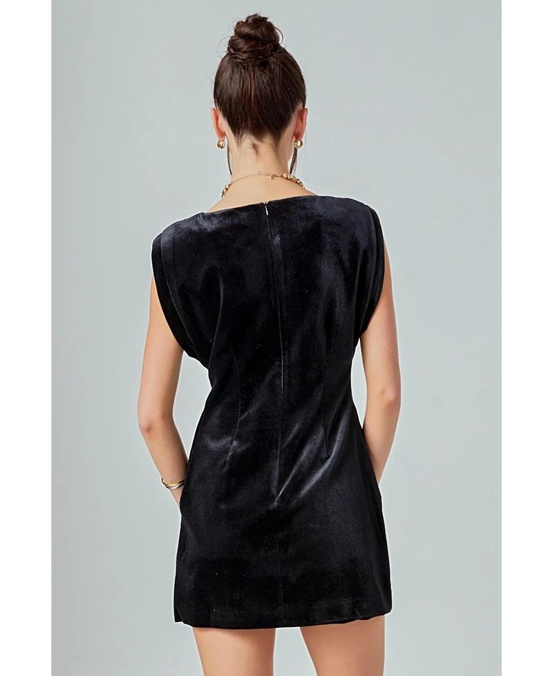 English Factory Women's Velvet Power Shoulder Mini Dress